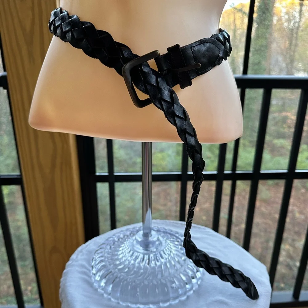 Classic Quality Braided Black Leather Child-Sized Belt by Lands’ End ~ XL Kid